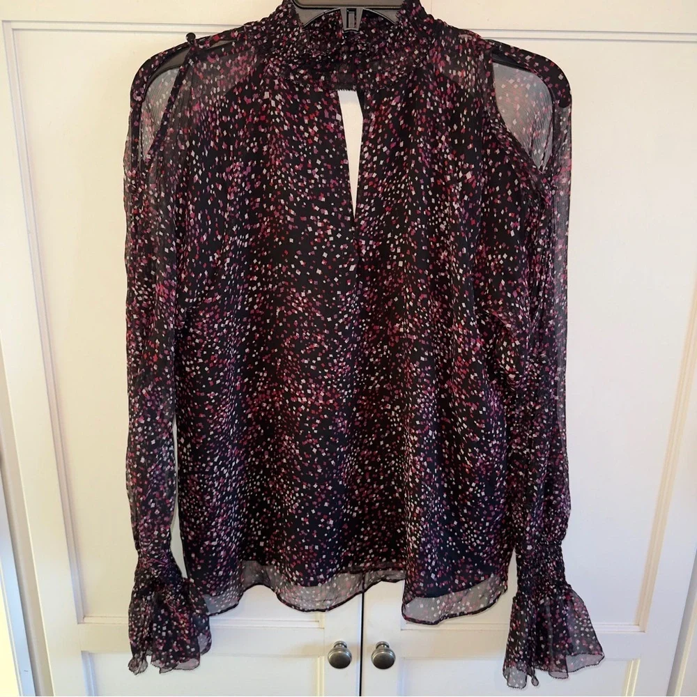 Parker Sabrina Confetti-Print Silk Blouse Sz Small CottageCore Peasant ASO TV